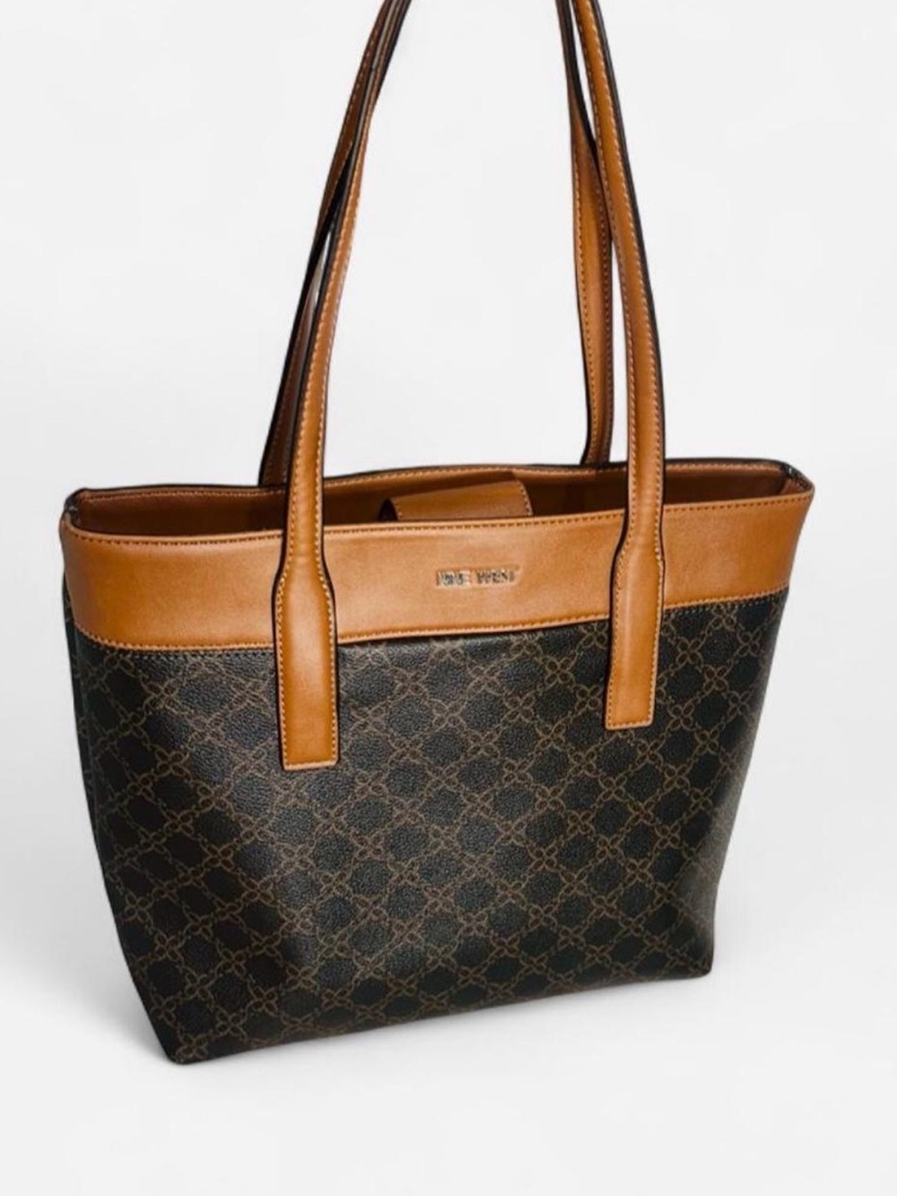 Nine West Brown Logo Tote with Tan Trim